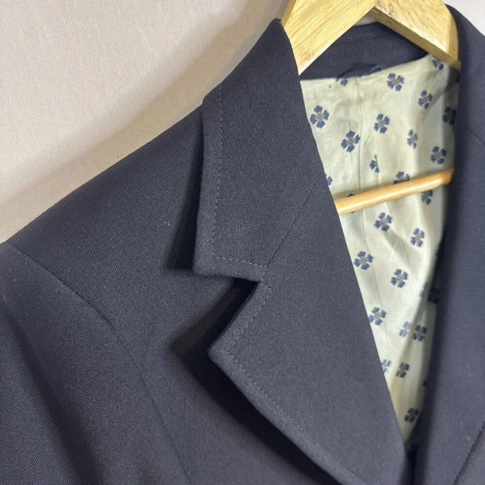 Vintage JCPenney Navy Blazer 38R Retro Sport Coat Mexico Mod‎ Lined Disco Blue